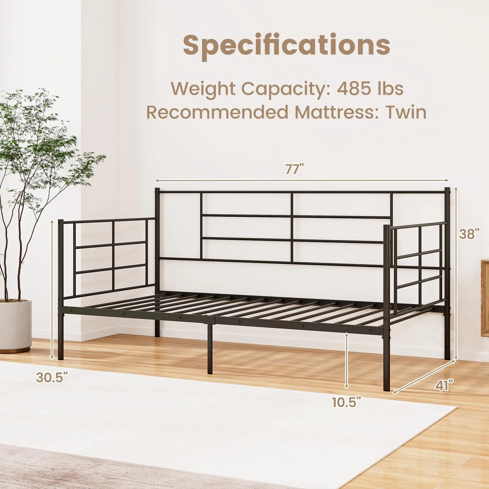 Giantex Metal Twin Daybed, Twin Size Platform Bed with High Headboard & Extra Support Leg