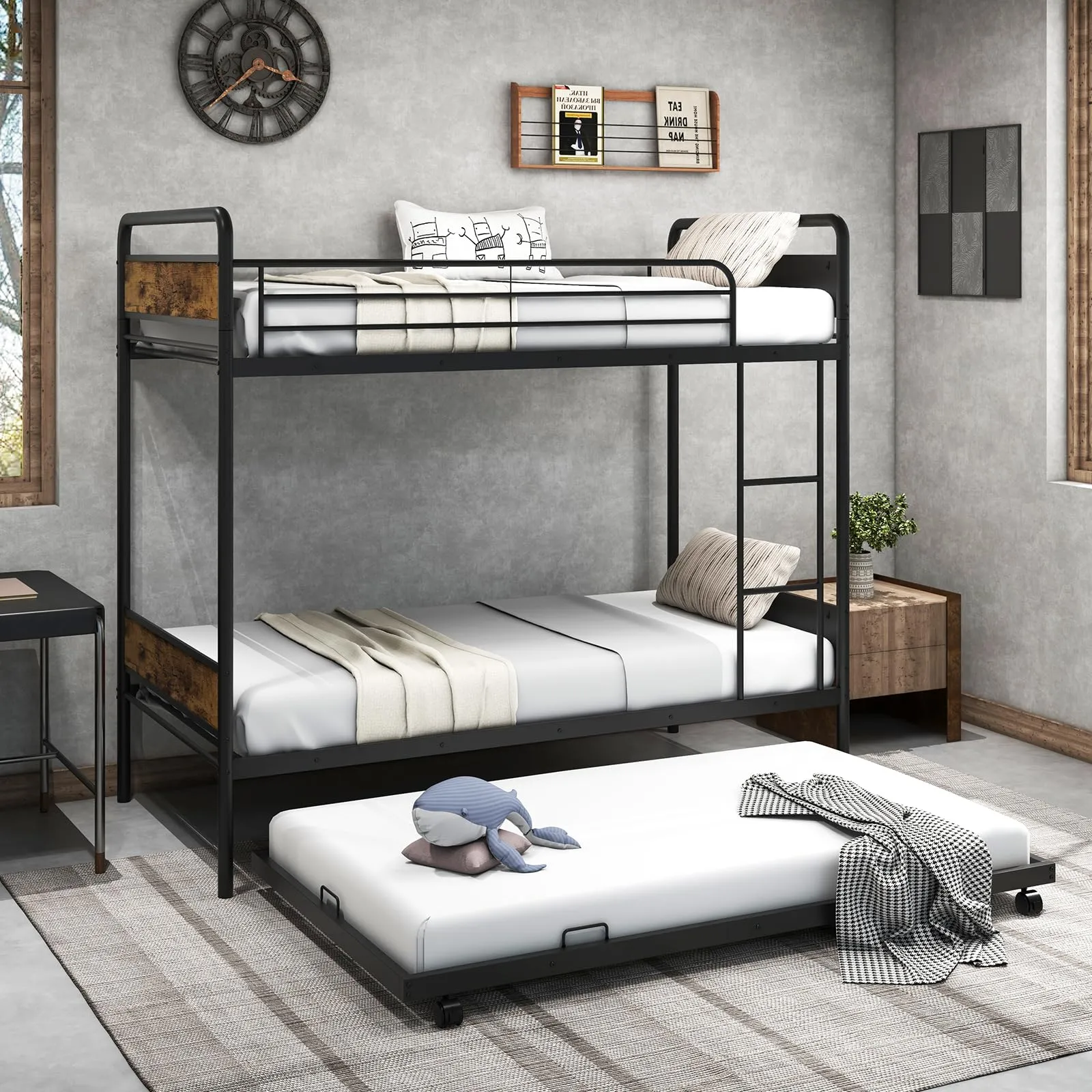 Giantex Metal Twin Over Twin Bunk Bed with Trundle
