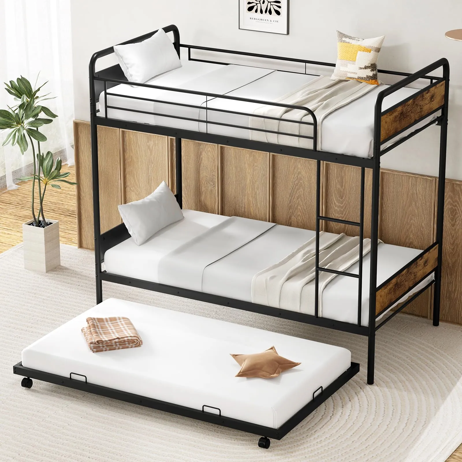 Giantex Metal Twin Over Twin Bunk Bed with Trundle
