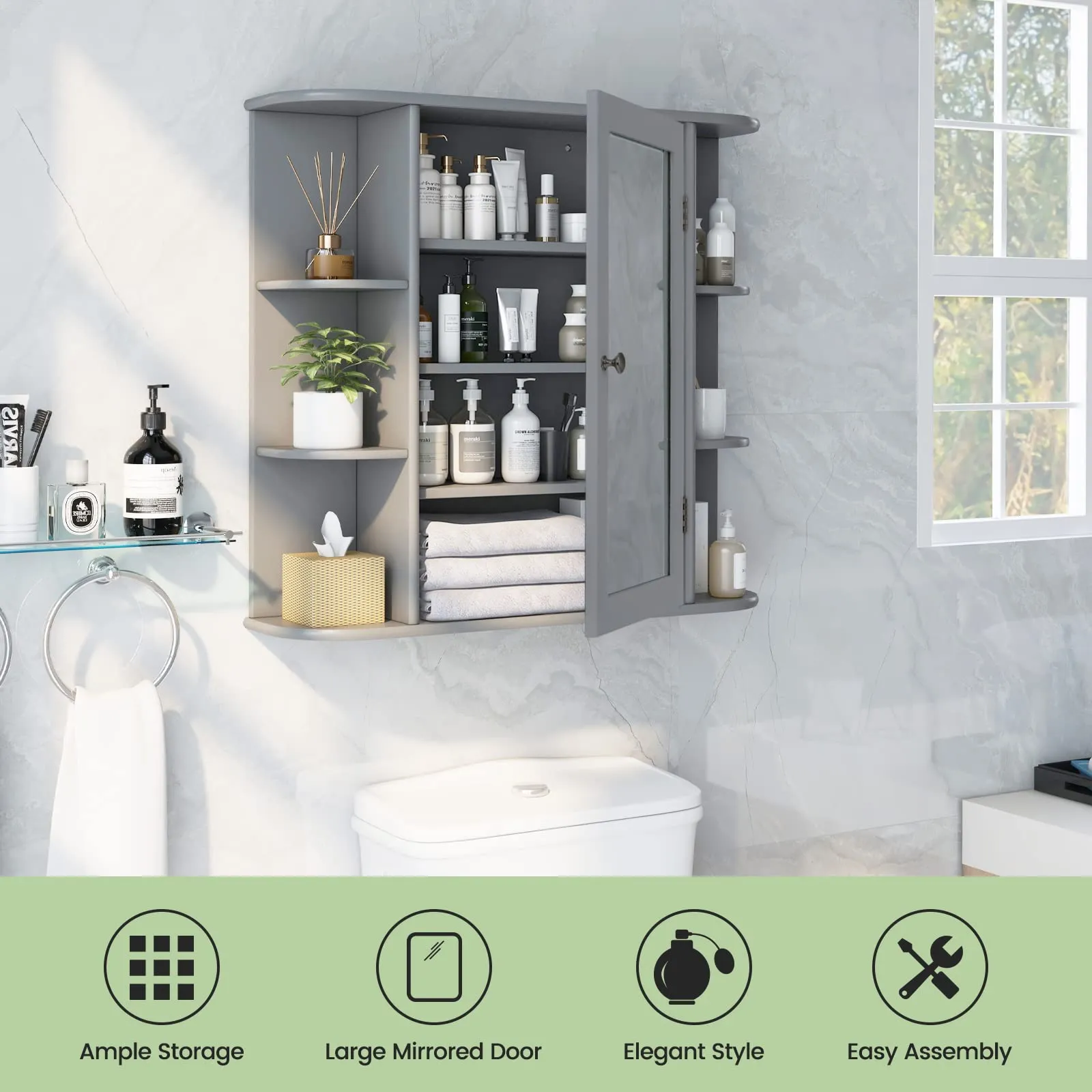 Giantex Mirrored Bathroom Medicine Cabinet - Wall Mounted Bathroom Hanging Cabinet with Single Door