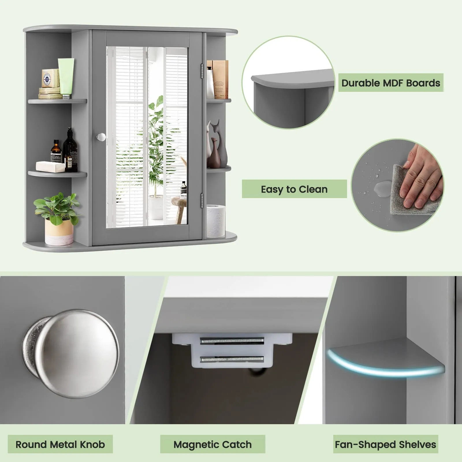 Giantex Mirrored Bathroom Medicine Cabinet - Wall Mounted Bathroom Hanging Cabinet with Single Door