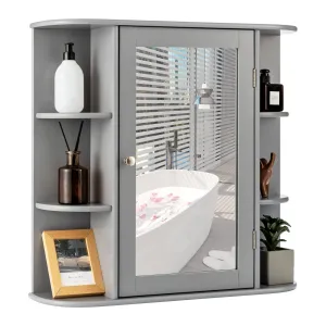 Giantex Mirrored Bathroom Medicine Cabinet - Wall Mounted Bathroom Hanging Cabinet with Single Door bathroom organizer, toilet brush holder