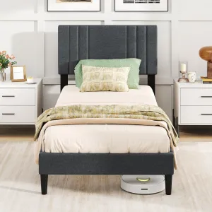 Giantex Modern Upholstered Platform Bed Frame with Vertical Channel Tufted Headboard bed frame, queen bed