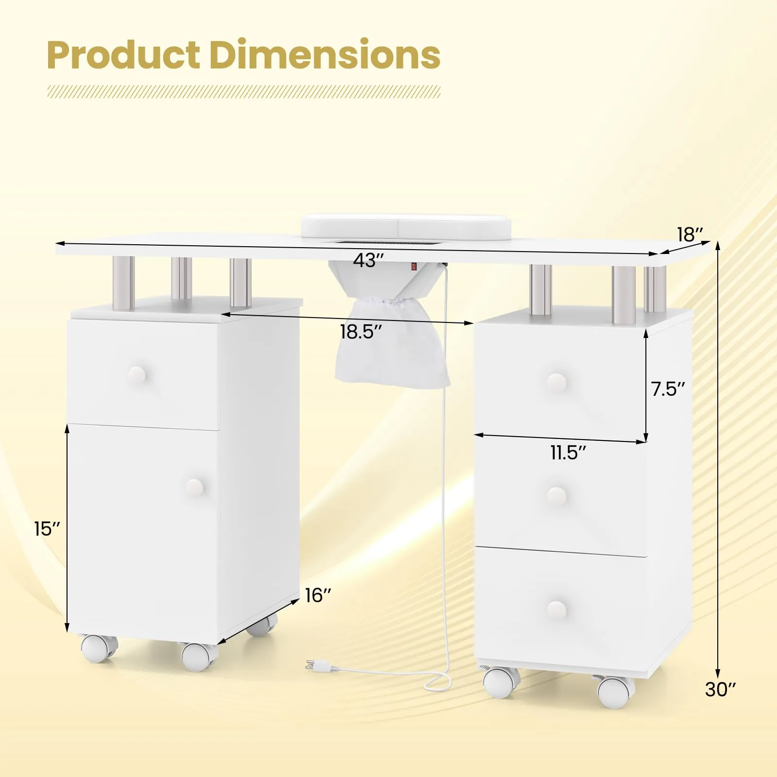 Giantex Nail Desk Manicure Table - Nail Table Station with Electric Dust Collector, 4 Drawers, Storage Cabinet