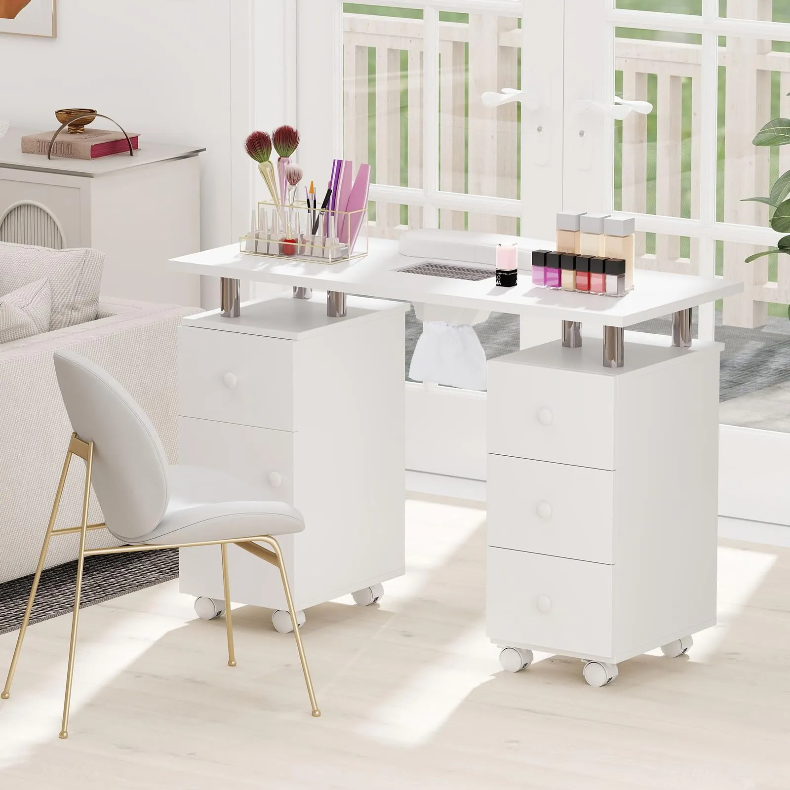 Giantex Nail Desk Manicure Table - Nail Table Station with Electric Dust Collector, 4 Drawers, Storage Cabinet