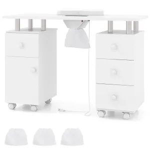 Giantex Nail Desk Manicure Table - Nail Table Station with Electric Dust Collector, 4 Drawers, Storage Cabinet folding chair, portable chair