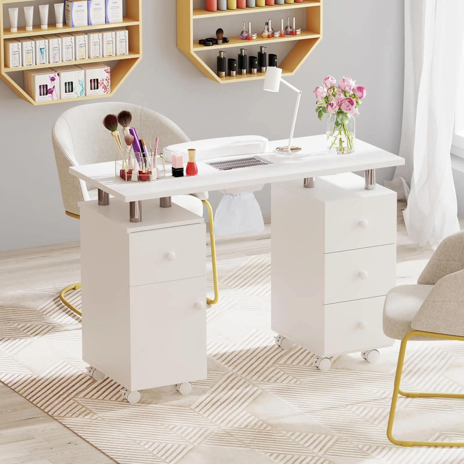 Giantex Nail Desk Manicure Table - Nail Table Station with Electric Dust Collector, 4 Drawers, Storage Cabinet
