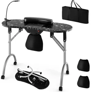 Giantex Nail Desk with Electric Dust Collector, Portable Manicure Table with USB-Plug LED Table Lamp folding chair, portable chair