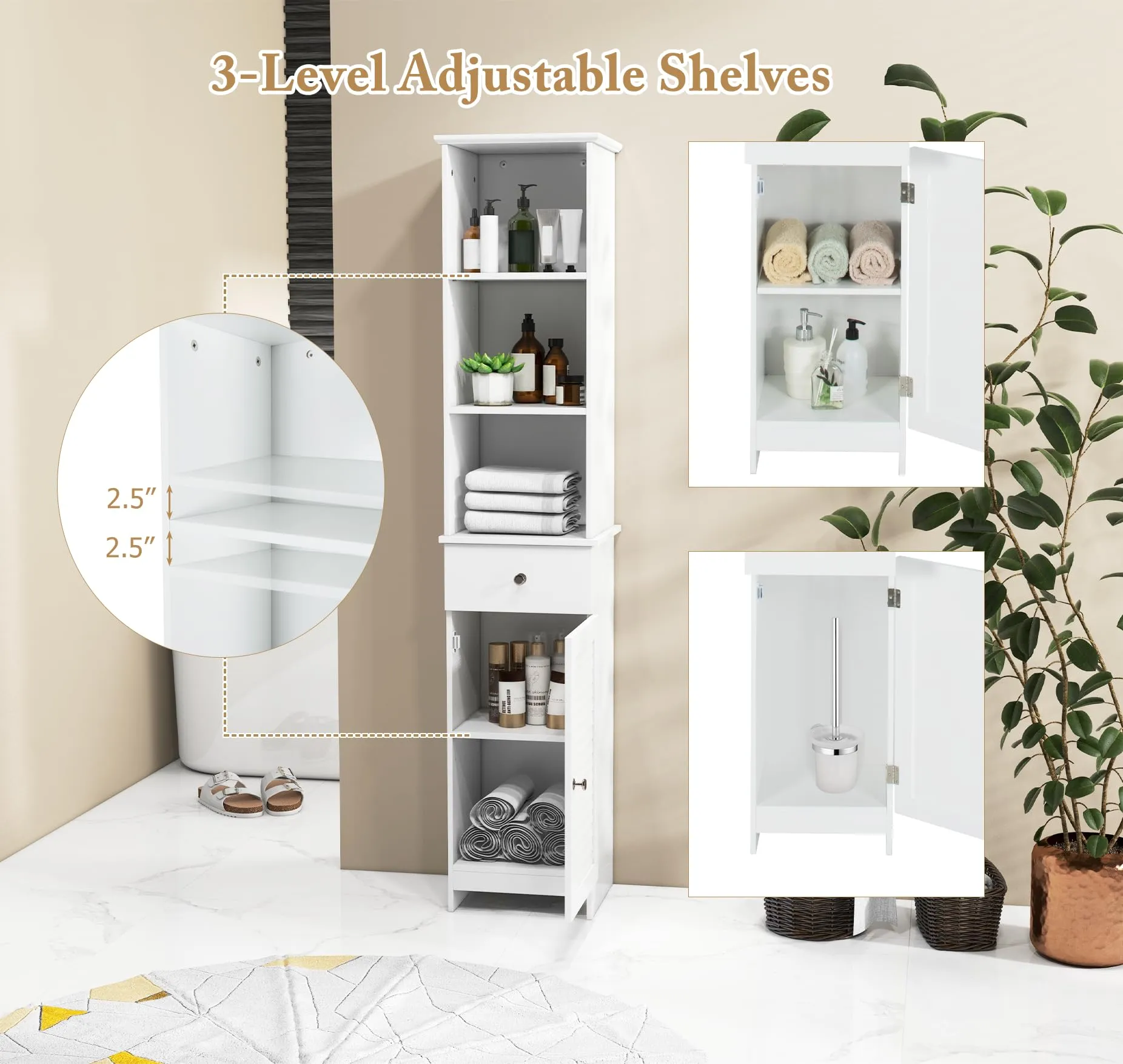 Giantex Narrow Floor Storage Cabinet with Adjustable Shelves