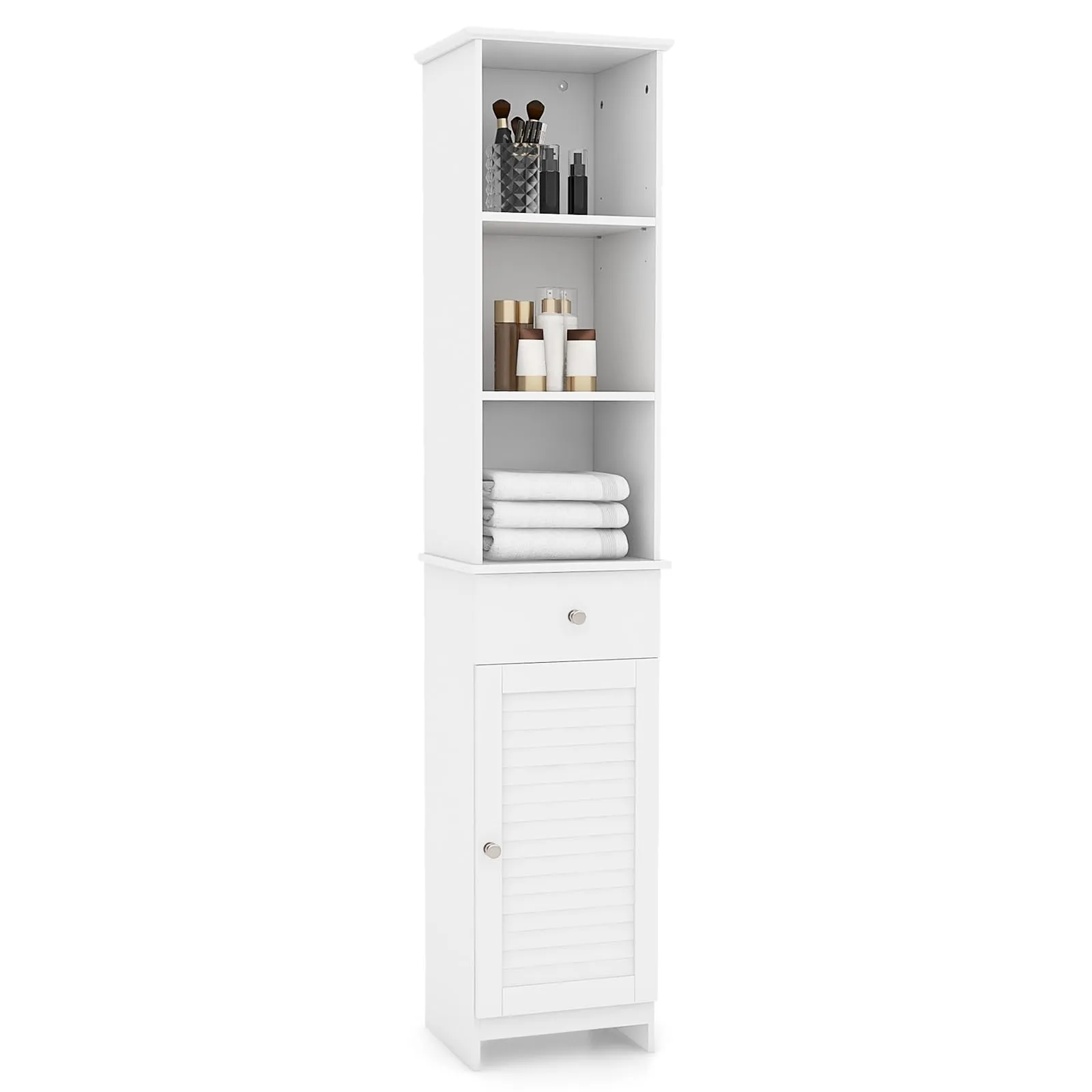 Giantex Narrow Floor Storage Cabinet with Adjustable Shelves bathroom organizer, toilet brush holder