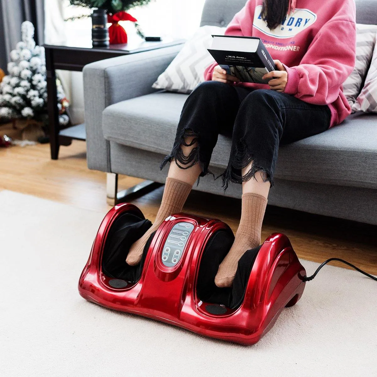 Giantex Nerve Pain Therapy Spa Gift Deep Kneading Rolling Massage for Leg Calf Ankle, Burgundy/Red/Black/Gray