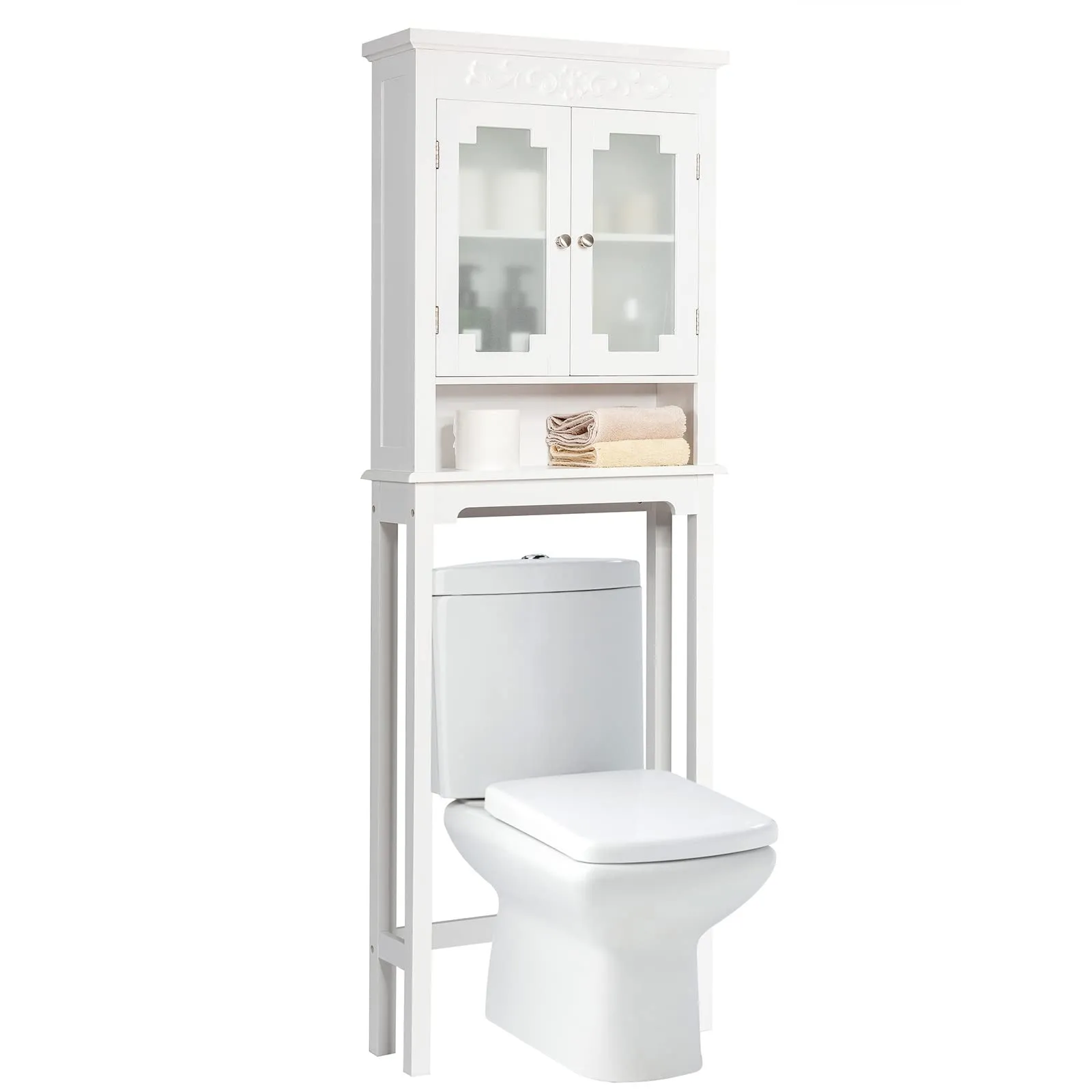 Giantex Over The Toilet Bathroom Space Saver, 3-Shelf Bathroom Organizer bathroom organizer, toilet brush holder