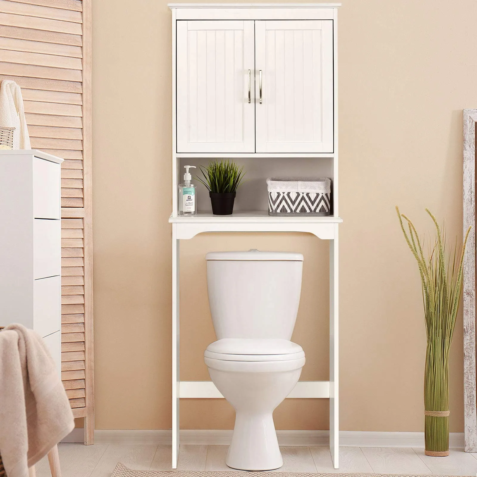 Giantex Over The Toilet Bathroom Space Saver Free Standing Toilet Rack with Adjustable Inner Shelf