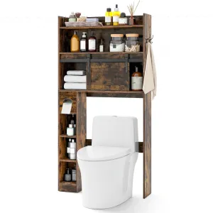 Giantex Over The Toilet Storage Cabinet, 6-Tier Freestanding above Toilet Rack with Gliding Door bathroom organizer, toilet brush holder