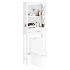Giantex Over The Toilet Storage Cabinet, 65" Tall Freestanding Bathroom Organizer with Open Shelves bathroom organizer, toilet brush holder
