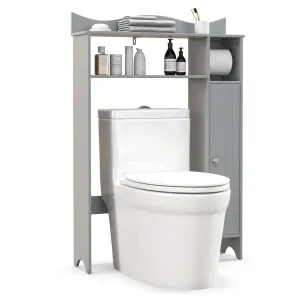 Giantex Over-The-Toilet Storage Cabinet, Bathroom Freestanding Space Saver with 1-Door Side Storage Cabinet & Paper Holder bathroom organizer, toilet brush holder
