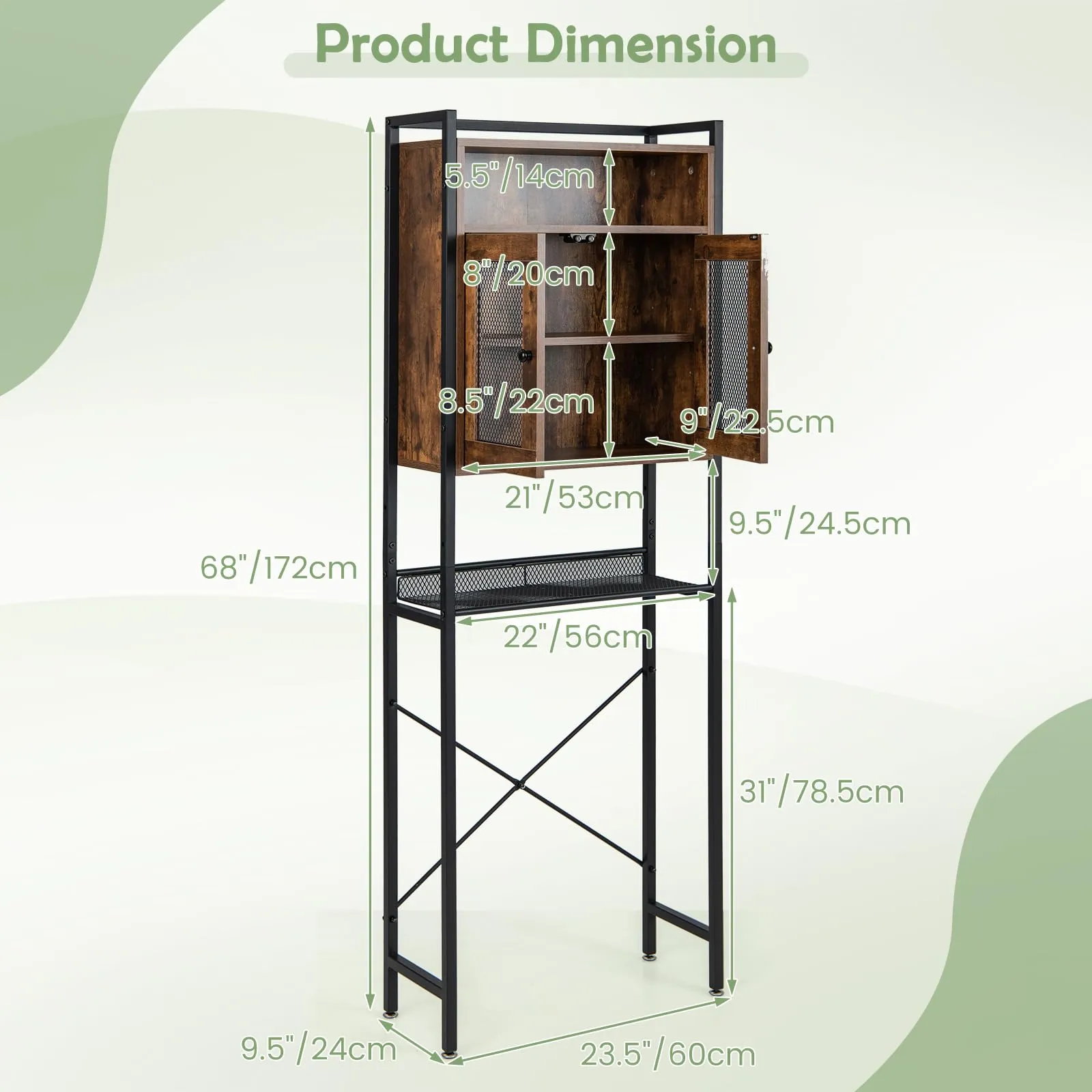 Giantex Over-The-Toilet Storage Cabinet, Bathroom Storage Organizer Above Toilet with Heavy-Duty Metal Frame