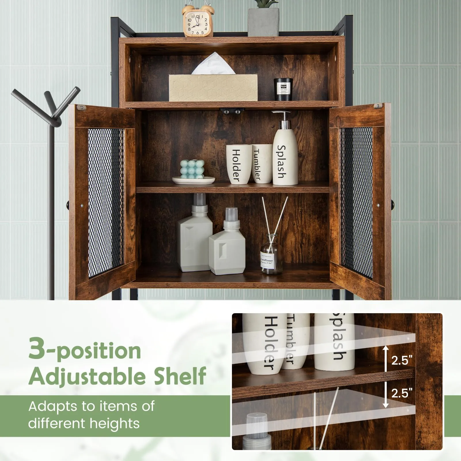 Giantex Over-The-Toilet Storage Cabinet, Bathroom Storage Organizer Above Toilet with Heavy-Duty Metal Frame