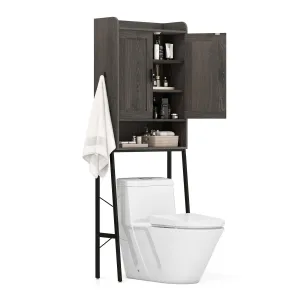 Giantex Over The Toilet Storage Cabinet, Industrial Bathroom Organizer w/Trapezoid Metal Frame bathroom organizer, toilet brush holder