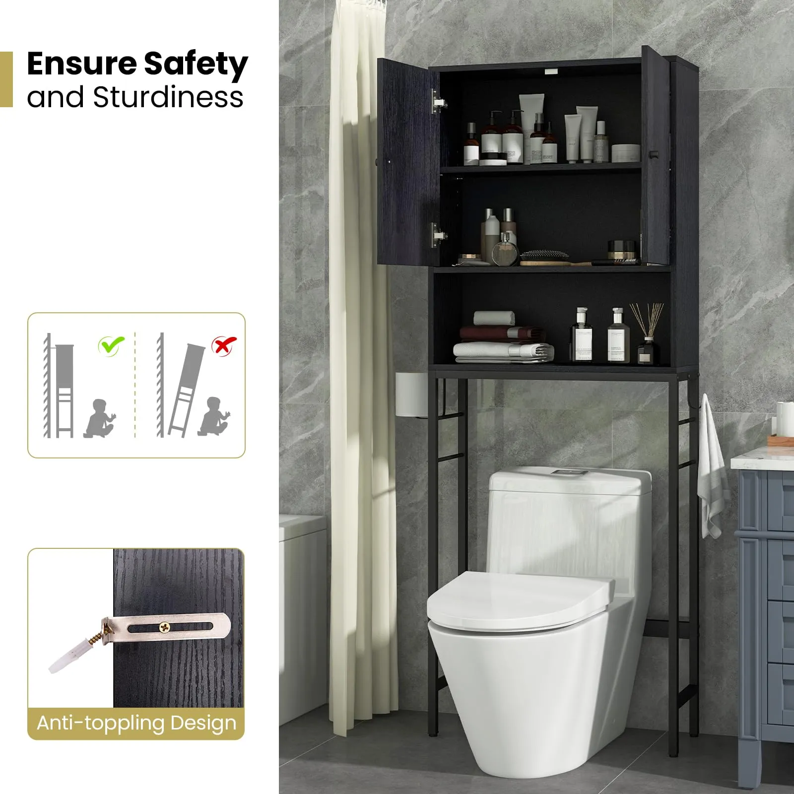 Giantex Over The Toilet Storage Cabinet - Toilet Shelf Rack with Anti-Tip Device