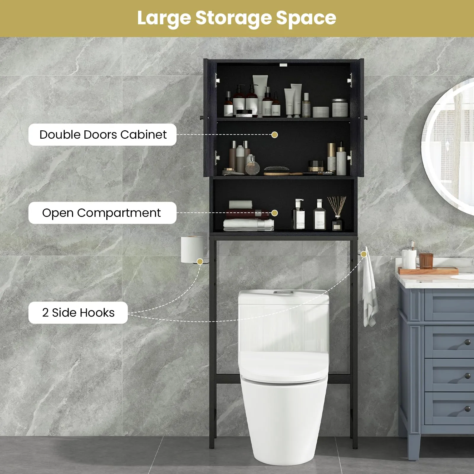 Giantex Over The Toilet Storage Cabinet - Toilet Shelf Rack with Anti-Tip Device