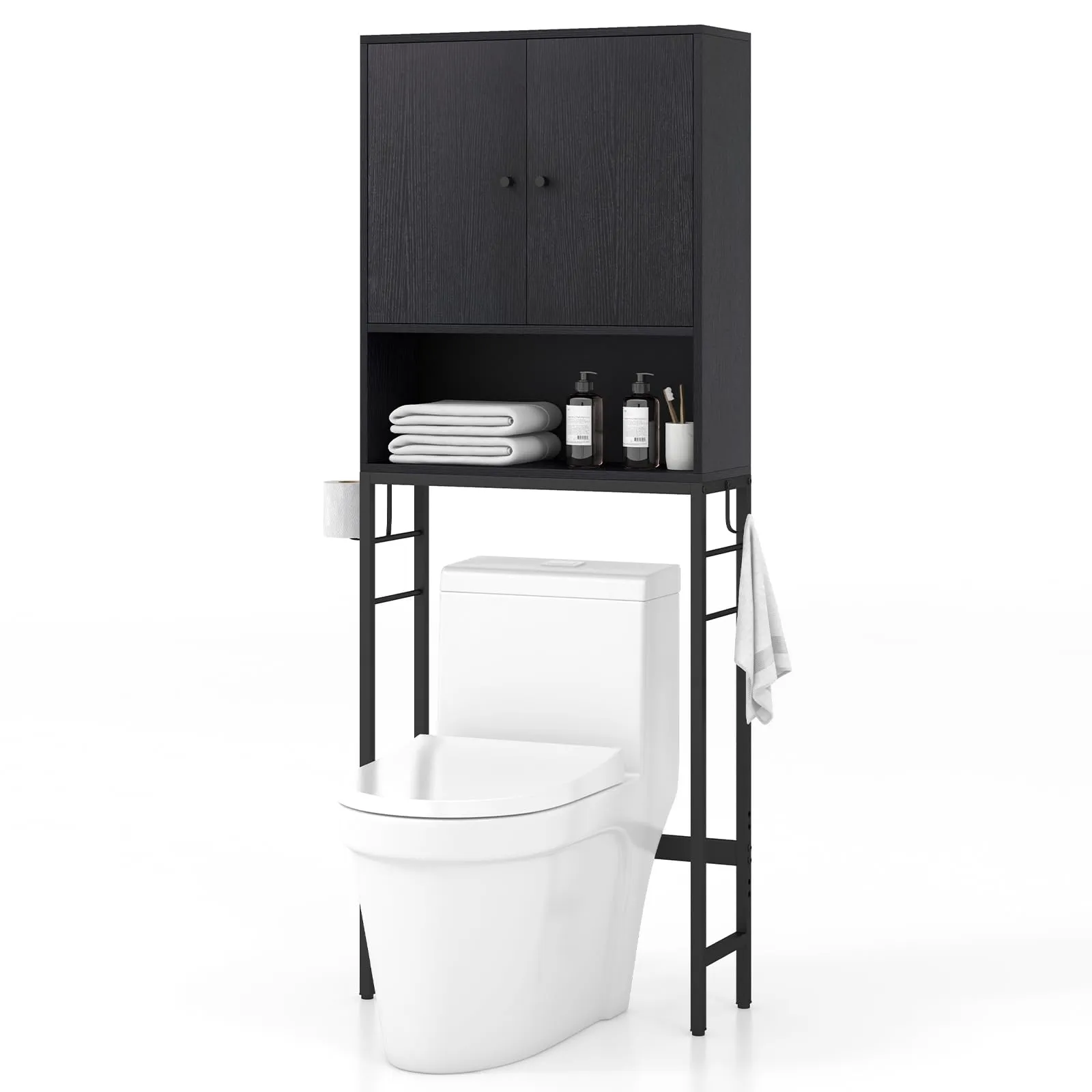 Giantex Over The Toilet Storage Cabinet - Toilet Shelf Rack with Anti-Tip Device bathroom organizer, toilet brush holder