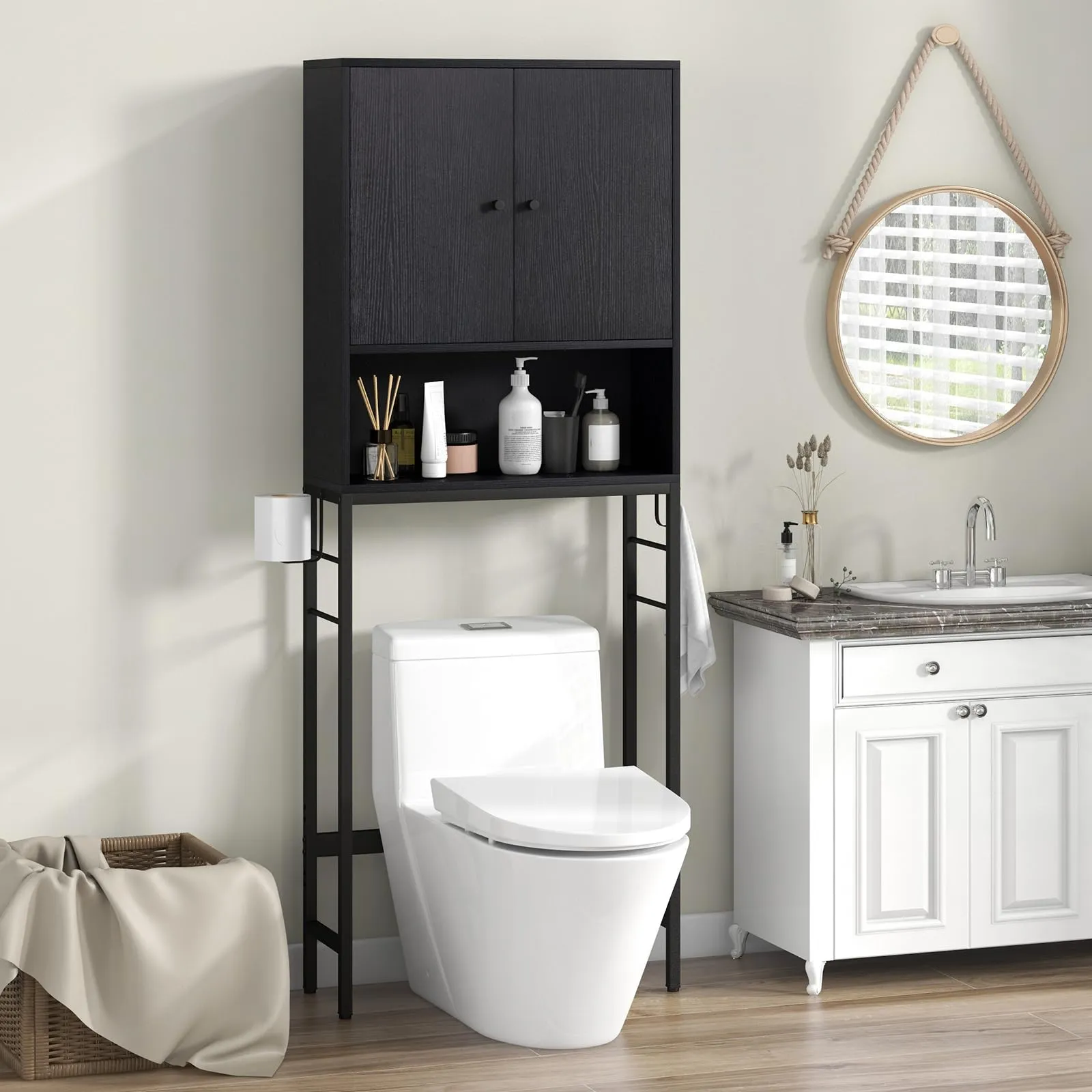 Giantex Over The Toilet Storage Cabinet - Toilet Shelf Rack with Anti-Tip Device