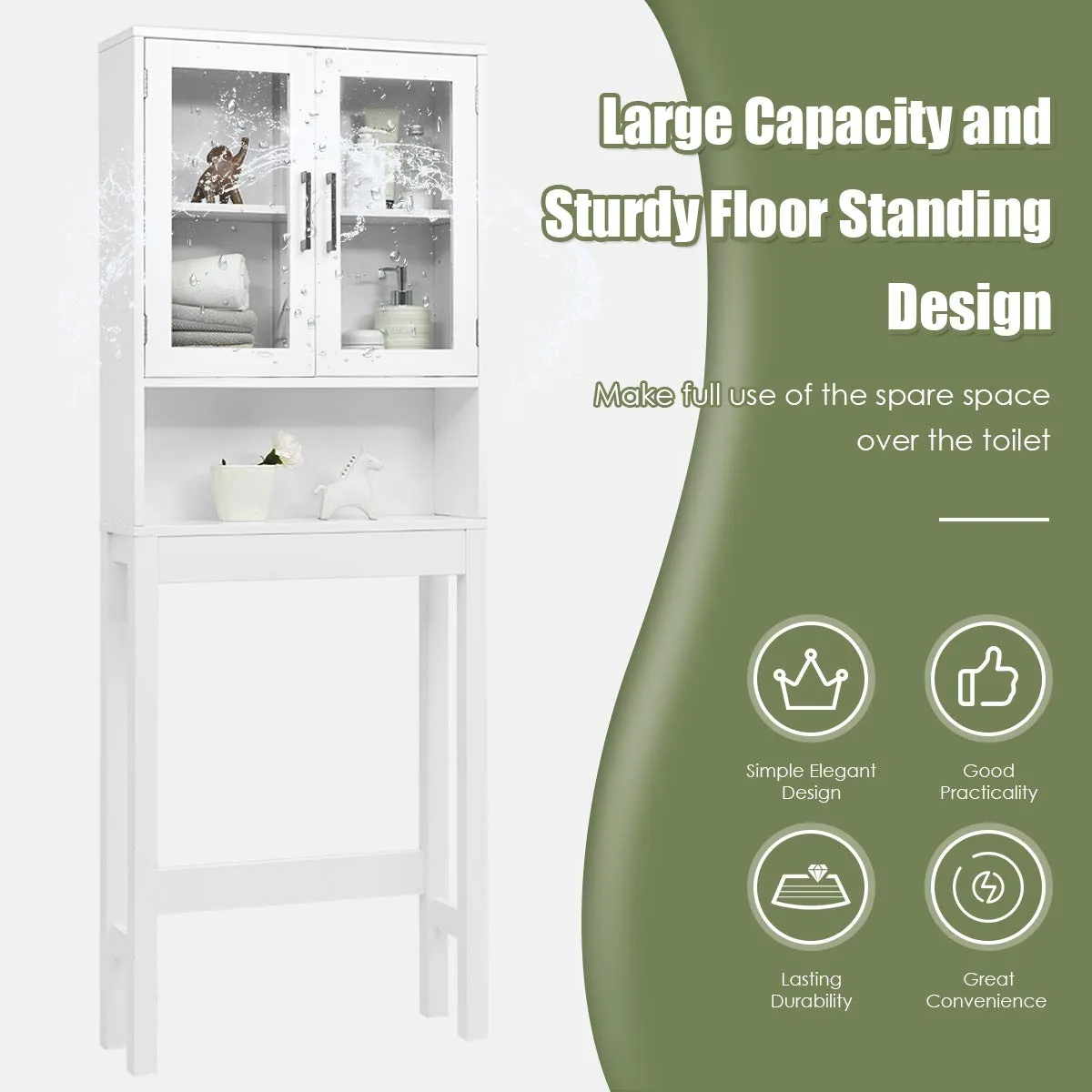 Giantex Over-The-Toilet Storage Cabinet W/Tempered Glass Doors, 3-Position Adjustable Shelf