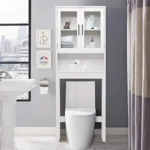 Giantex Over-The-Toilet Storage Cabinet W/Tempered Glass Doors, 3-Position Adjustable Shelf bathroom organizer, toilet brush holder