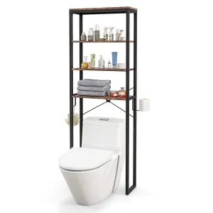 Giantex Over The Toilet Storage Rack, 4-Tier Wooden Bathroom Space Saver w/Metal Frame & 2 Hooks bathroom organizer, toilet brush holder