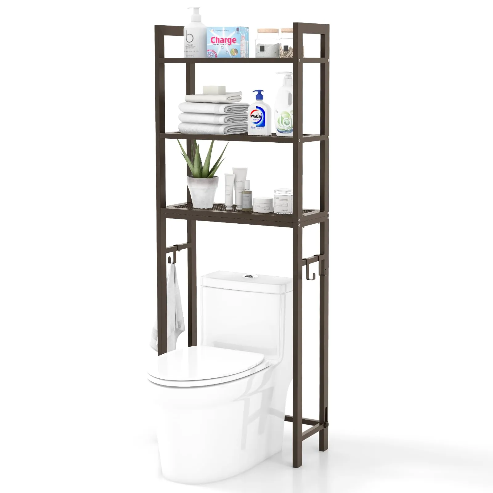 Giantex Over The Toilet Storage Shelf bathroom organizer, toilet brush holder