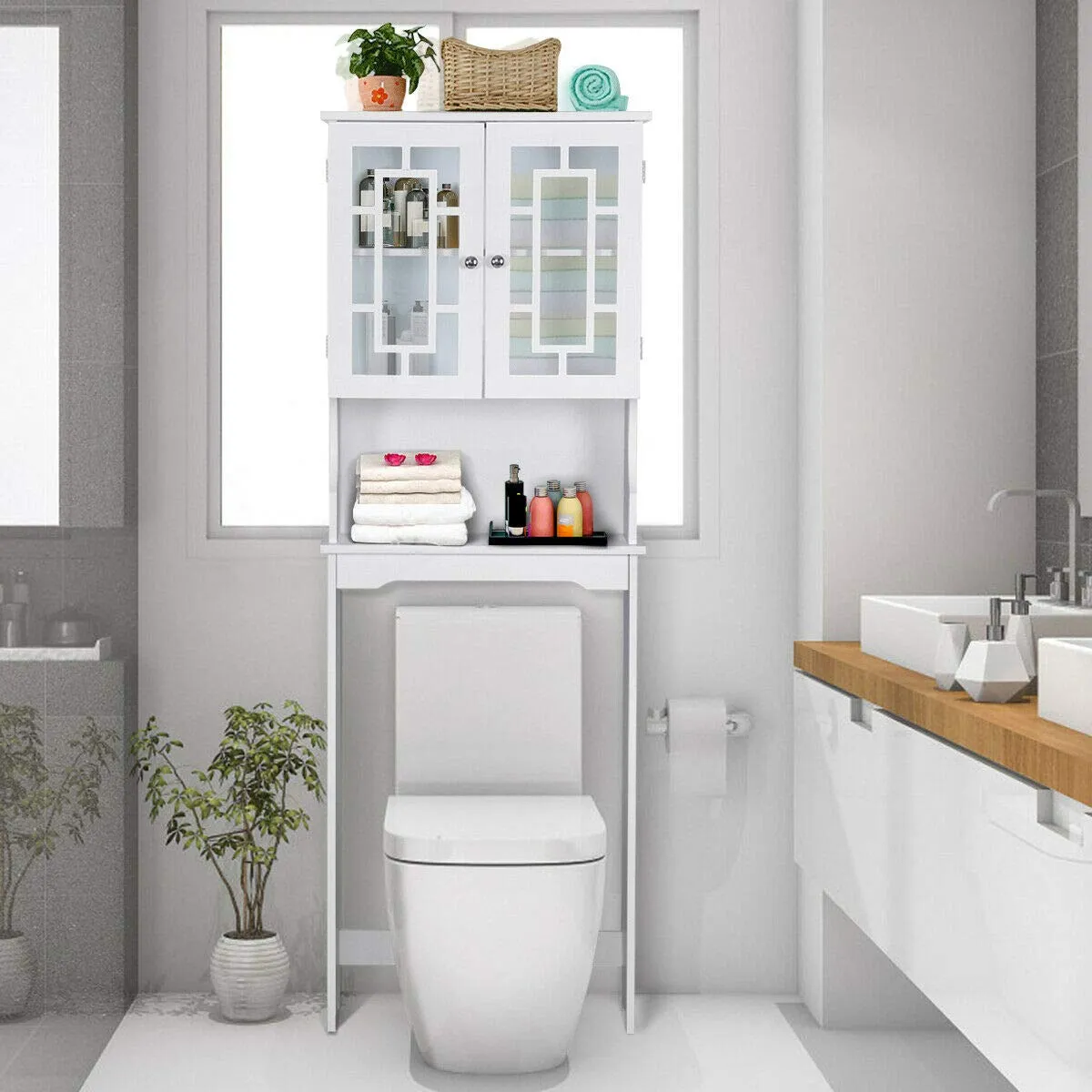 Giantex Over-The-Toilet Storage Spacesaver, Bathroom Organizer with Cabinet and Shelf