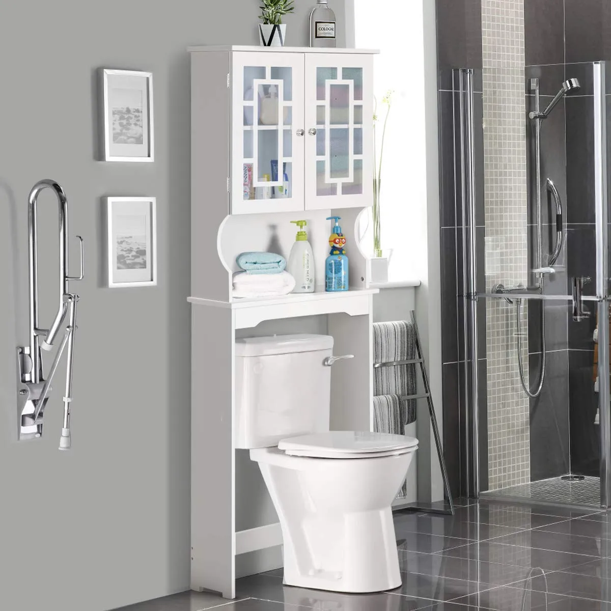 Giantex Over-The-Toilet Storage Spacesaver, Bathroom Organizer with Cabinet and Shelf