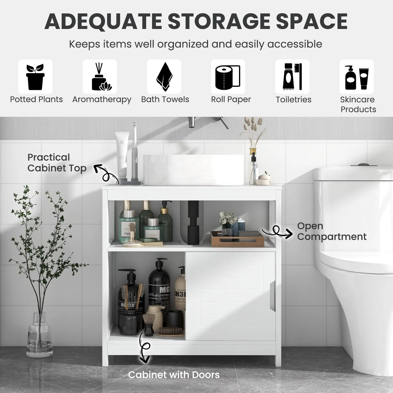 Giantex Pedestal Sink Storage Cabinet - Bathroom Vanity Without Vessel Sink, Storage Cabinet, Bathroom Space Saver Organizer
