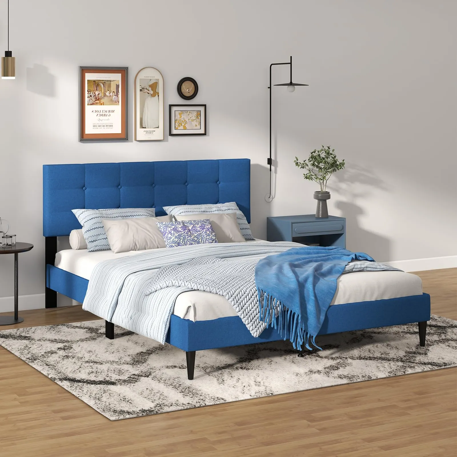 Giantex Platform Bed Frame with Button Tufted Headboard and Wooden Slats