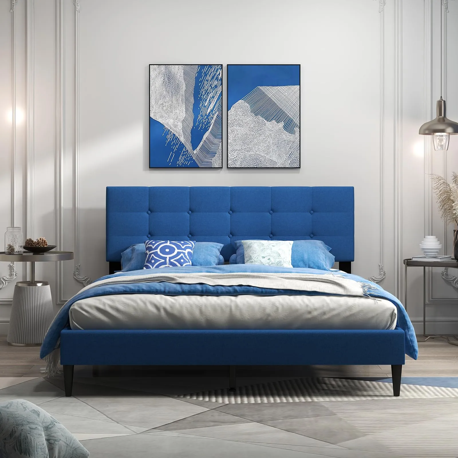 Giantex Platform Bed Frame with Button Tufted Headboard and Wooden Slats bed frame, queen bed