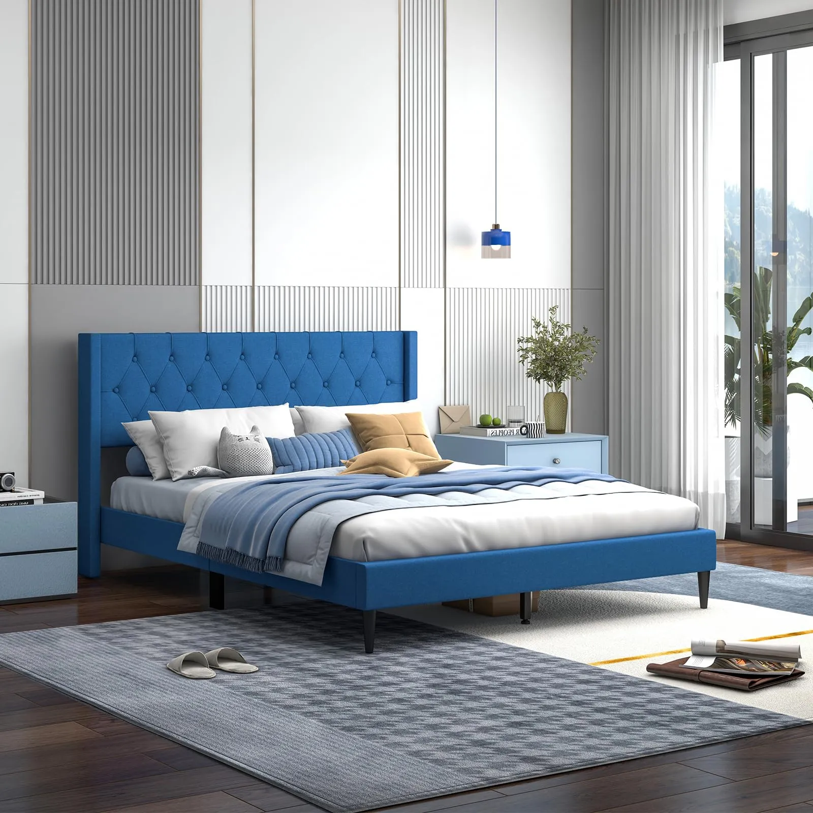 Giantex Platform Bed Frame with Wingback bed frame, queen bed