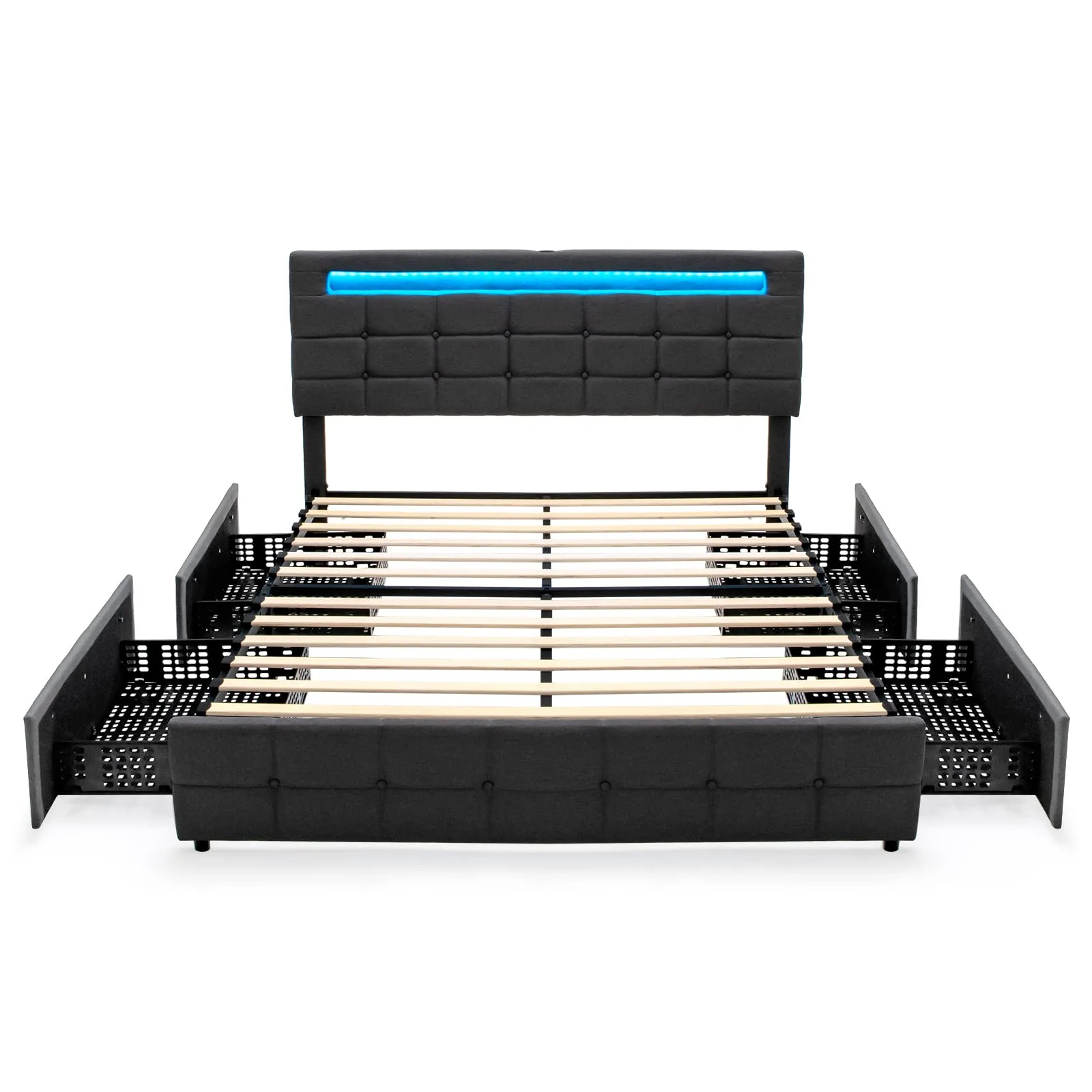 Giantex Queen Bed Frame with LED Lights and 4 Drawers, Upholstered Platform Bed Frame with USB Ports bed frame, queen bed