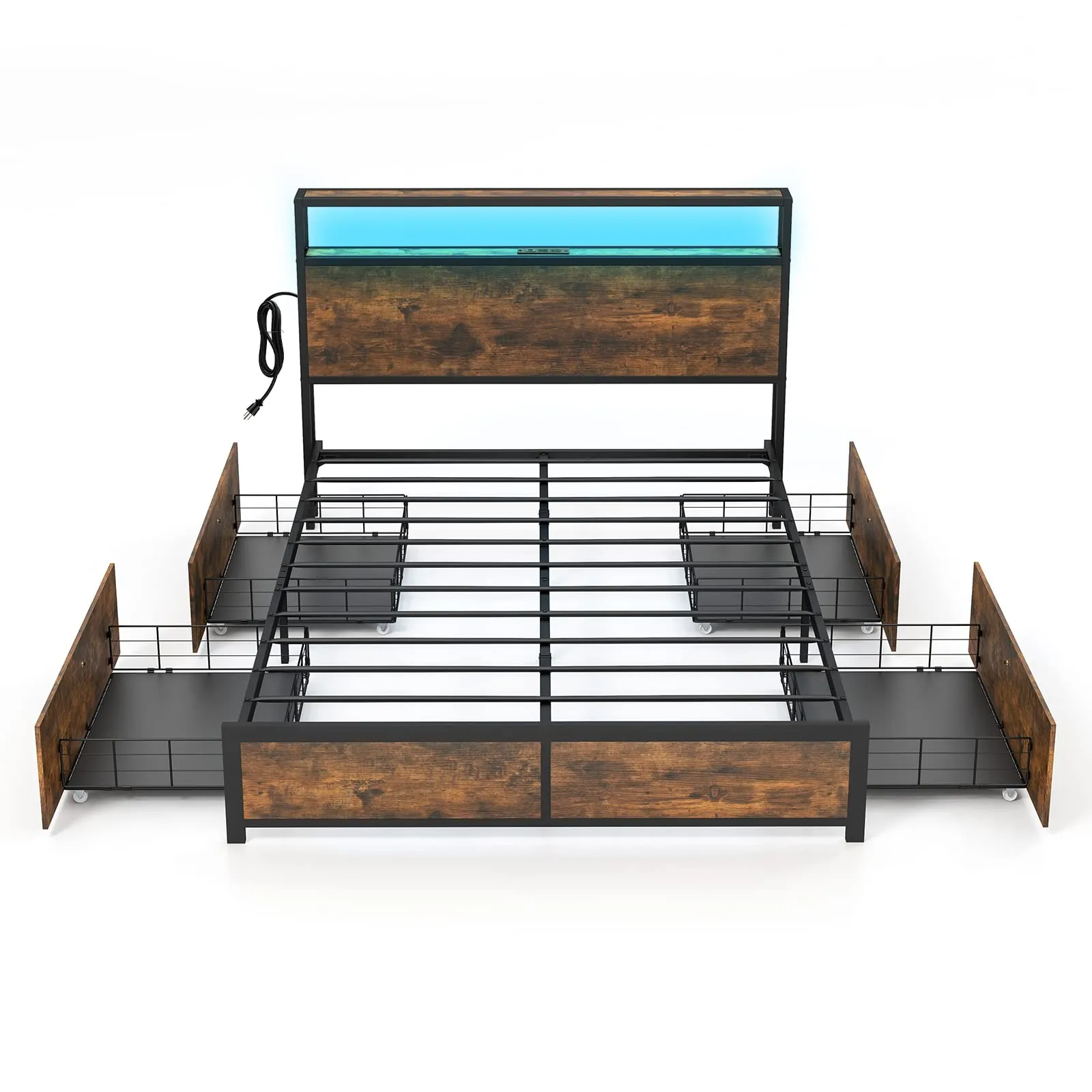 Giantex Queen/Full Bed Frame with LED Lights Headboard and 4 Storage Drawers bed frame, queen bed