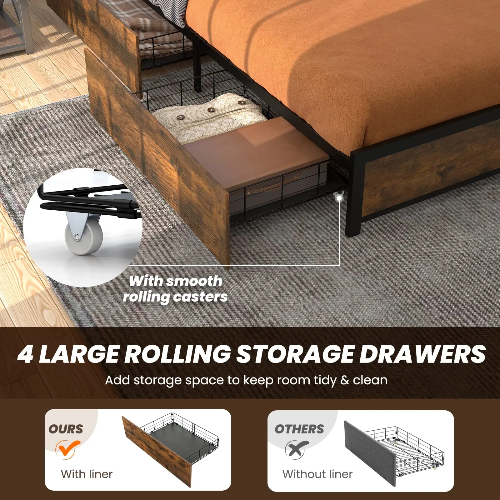 Giantex Queen/Full Bed Frame with LED Lights Headboard and 4 Storage Drawers