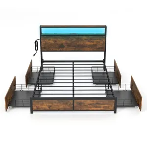 Giantex Queen/Full Bed Frame with LED Lights Headboard and 4 Storage Drawers bed frame, queen bed
