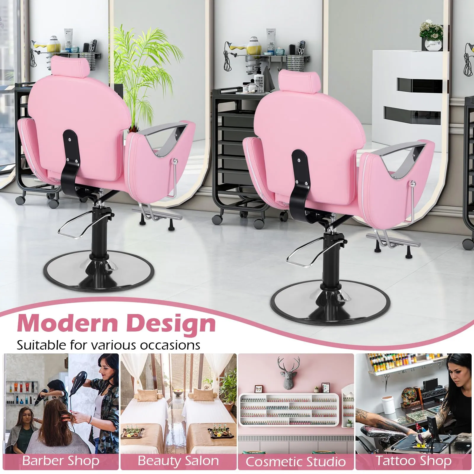 Giantex Reclining Barber Chair - Salon Chair for Hair Stylist, 360 Degrees Swivel