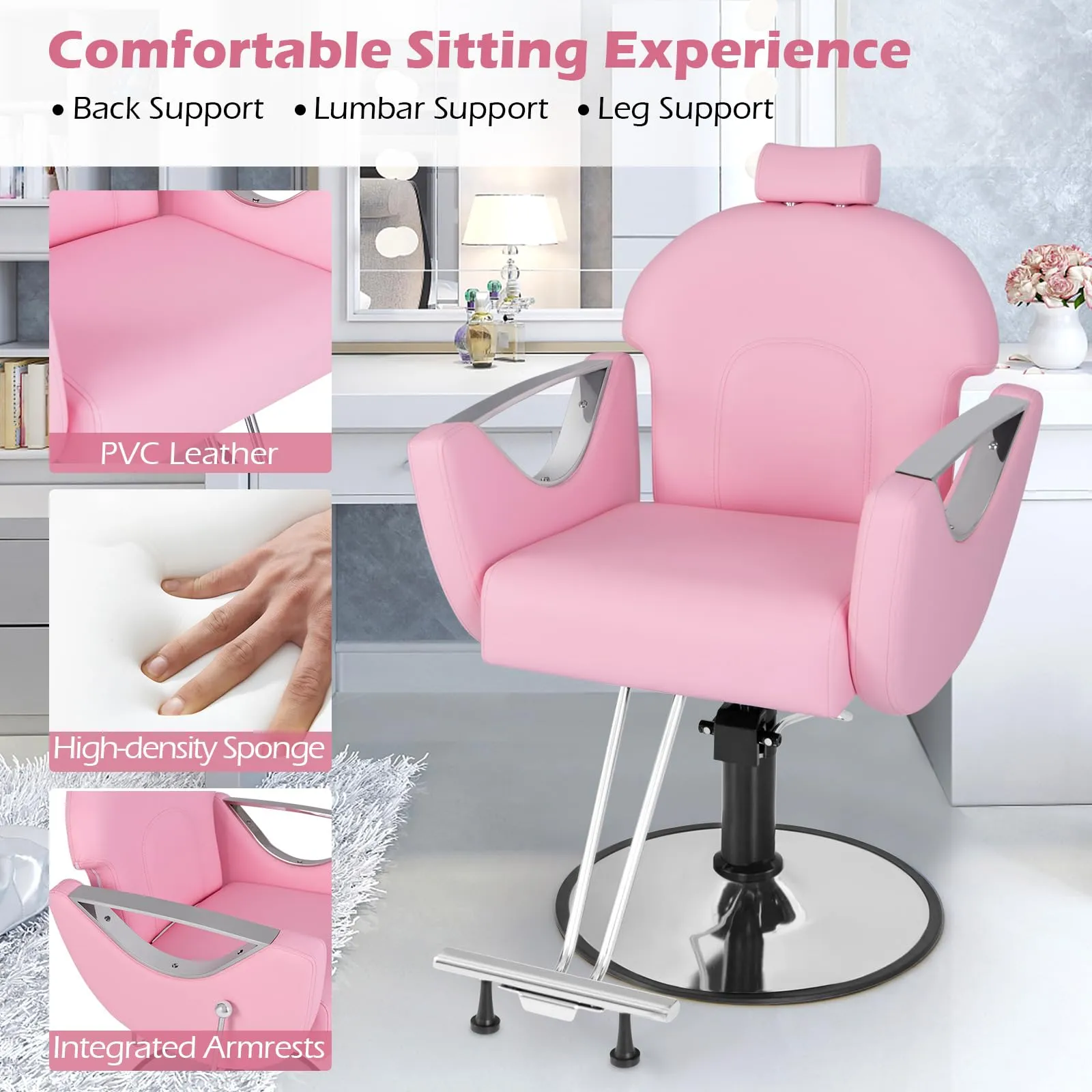 Giantex Reclining Barber Chair - Salon Chair for Hair Stylist, 360 Degrees Swivel