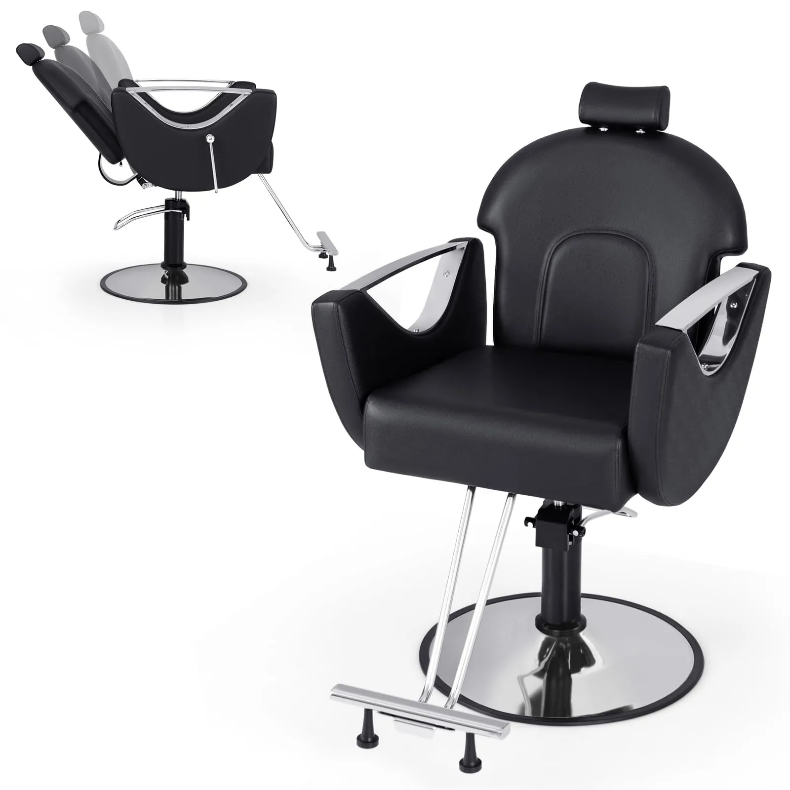 Giantex Reclining Barber Chair - Salon Chair for Hair Stylist, 360 Degrees Swivel