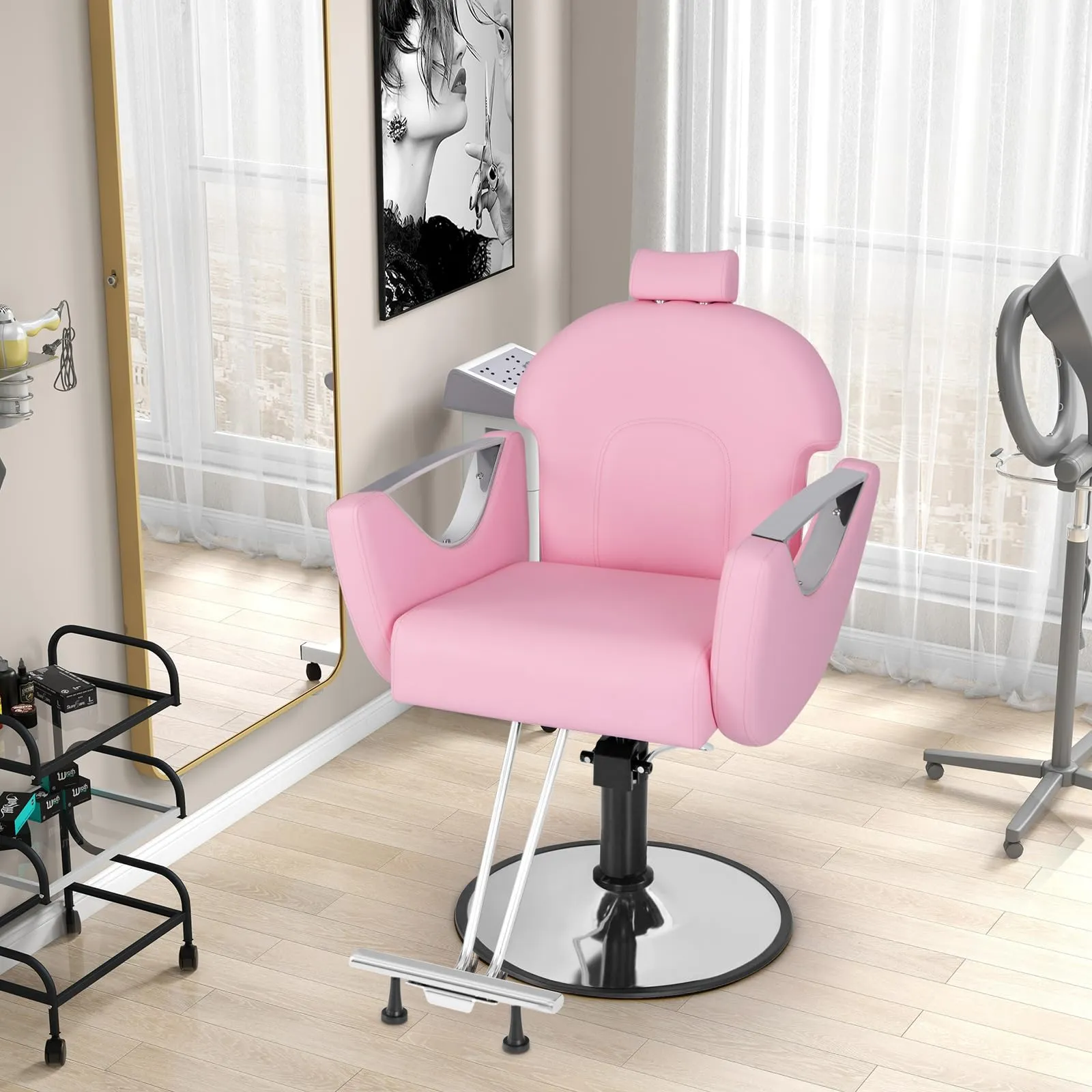 Giantex Reclining Barber Chair - Salon Chair for Hair Stylist, 360 Degrees Swivel