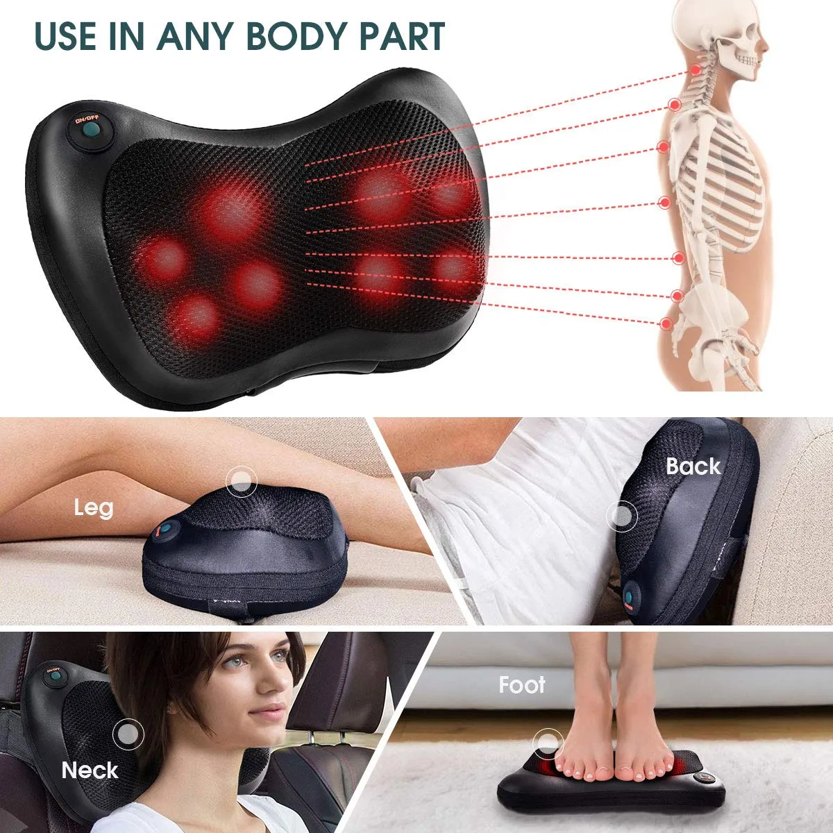 Giantex Shiatsu Back Neck Massager with Heat, Kneading Massage Pillow for Muscle Pain Relief