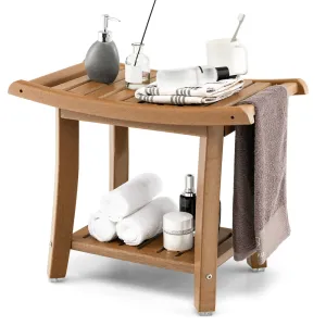 Giantex Shower Bench, HDPE Waterproof Shower Stool with Storage Shelf bathroom organizer, toilet brush holder