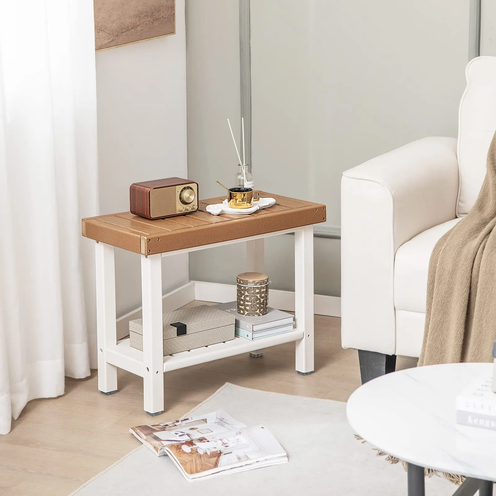 Giantex Shower Bench Stool Waterproof - HDPE Shower Seat with Storage Shelf for Shaving Legs