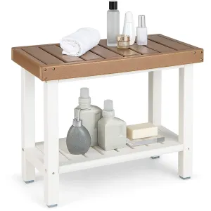 Giantex Shower Bench Stool Waterproof - HDPE Shower Seat with Storage Shelf for Shaving Legs bathroom organizer, toilet brush holder