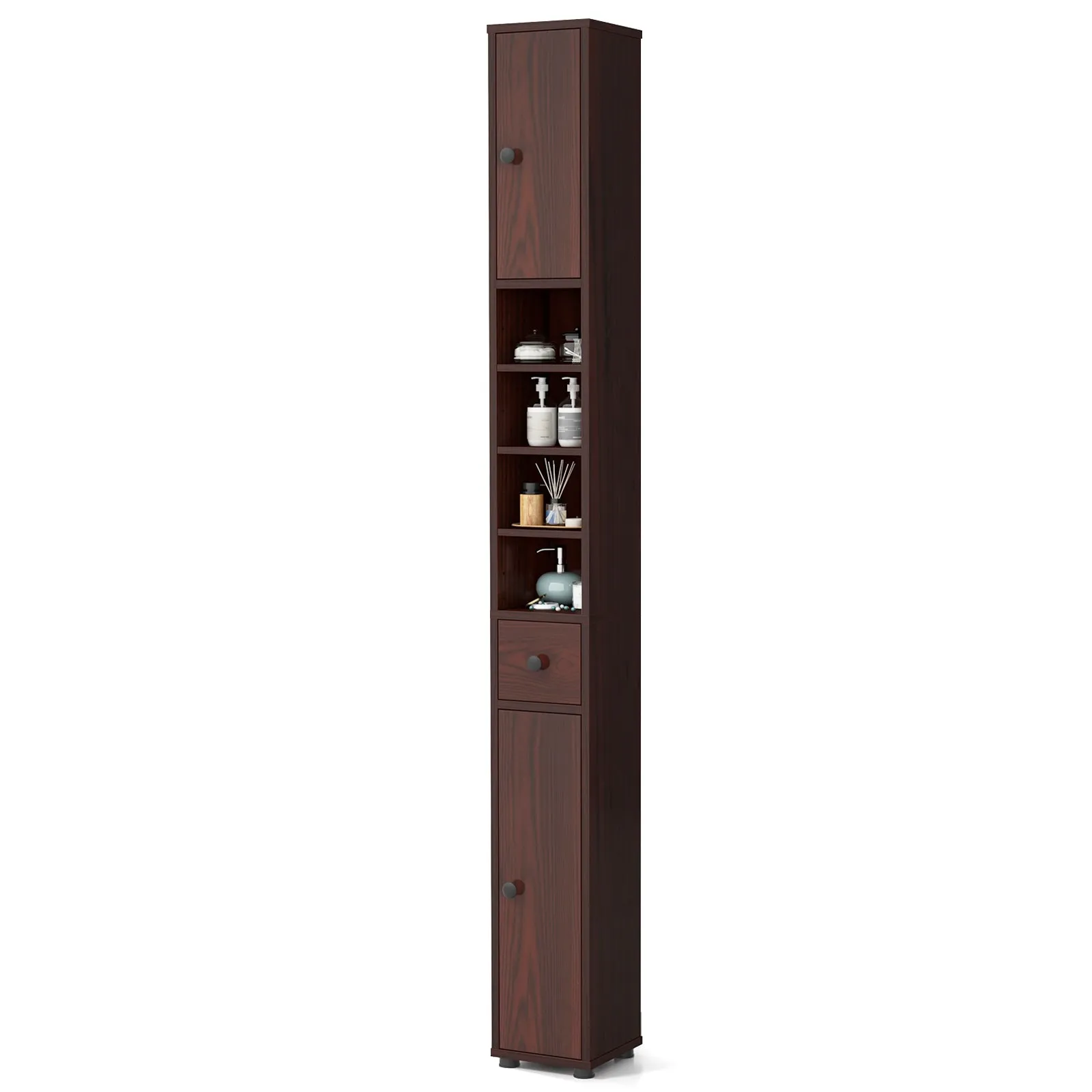 Giantex Slim Bathroom Storage Cabinet - 71" Tall Narrow Floor Cabinet Cupboard with 2 Doors, 5 Adjustable Shelves, 1 Drawer